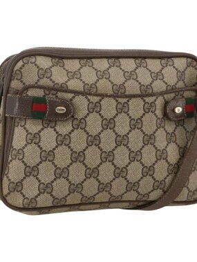 GUCCI GG Supreme Web Sherry Line Shoulder Bag PVC Beige 66 02 049 Auth 175721